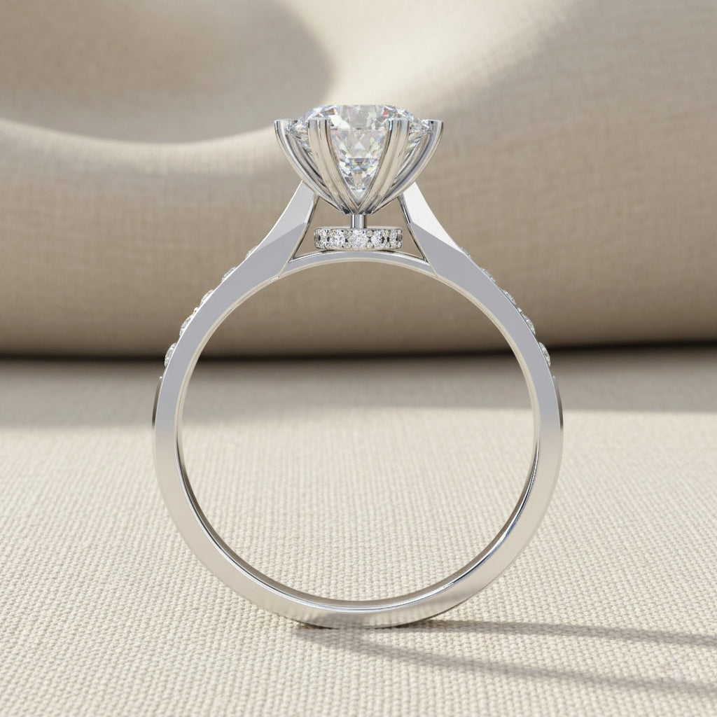 Round Brilliant Cut Lab Grown Diamond Engagement Ring – 1.3 CT Hidden Halo Solitaire Bridal Ring- Lustraa’s Solitaire Ring