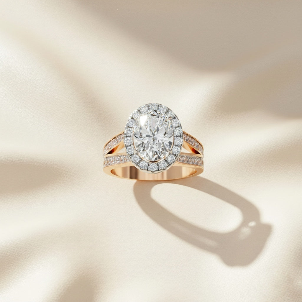 Oval Halo Diamond Ring – Split Shank Engagement Ring – Round Diamond Accent Bridal Jewelry – Lustraa’s Halo Ring