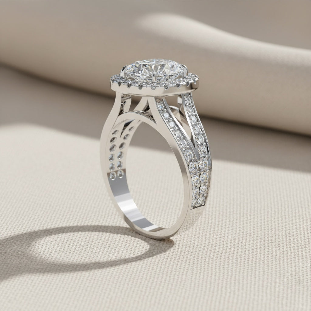 Oval Halo Diamond Ring – Split Shank Engagement Ring – Round Diamond Accent Bridal Jewelry – Lustraa’s Halo Ring