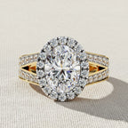 Oval Halo Diamond Ring – Split Shank Engagement Ring – Round Diamond Accent Bridal Jewelry – Lustraa’s Halo Ring
