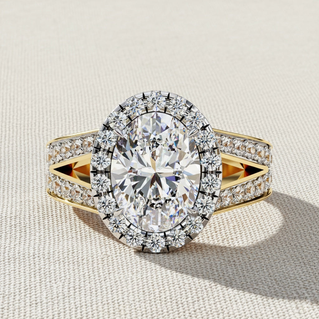 Oval Halo Diamond Ring – Split Shank Engagement Ring – Round Diamond Accent Bridal Jewelry – Lustraa’s Halo Ring