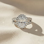 Oval Halo Diamond Ring – Split Shank Engagement Ring – Round Diamond Accent Bridal Jewelry – Lustraa’s Halo Ring