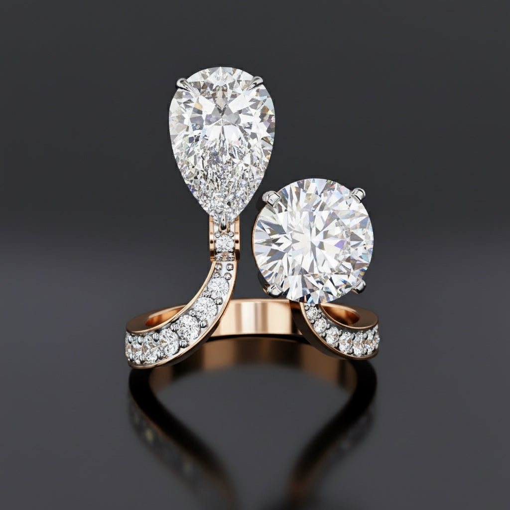 Two Stone Diamond Ring | Pear and Round Cut Toi et Moi Ring | Lab Grown Diamond Engagement Ring | Lustraa’s Toi et Moi Ring