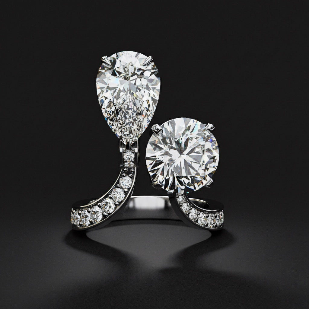 Two Stone Diamond Ring | Pear and Round Cut Toi et Moi Ring | Lab Grown Diamond Engagement Ring | Lustraa’s Toi et Moi Ring