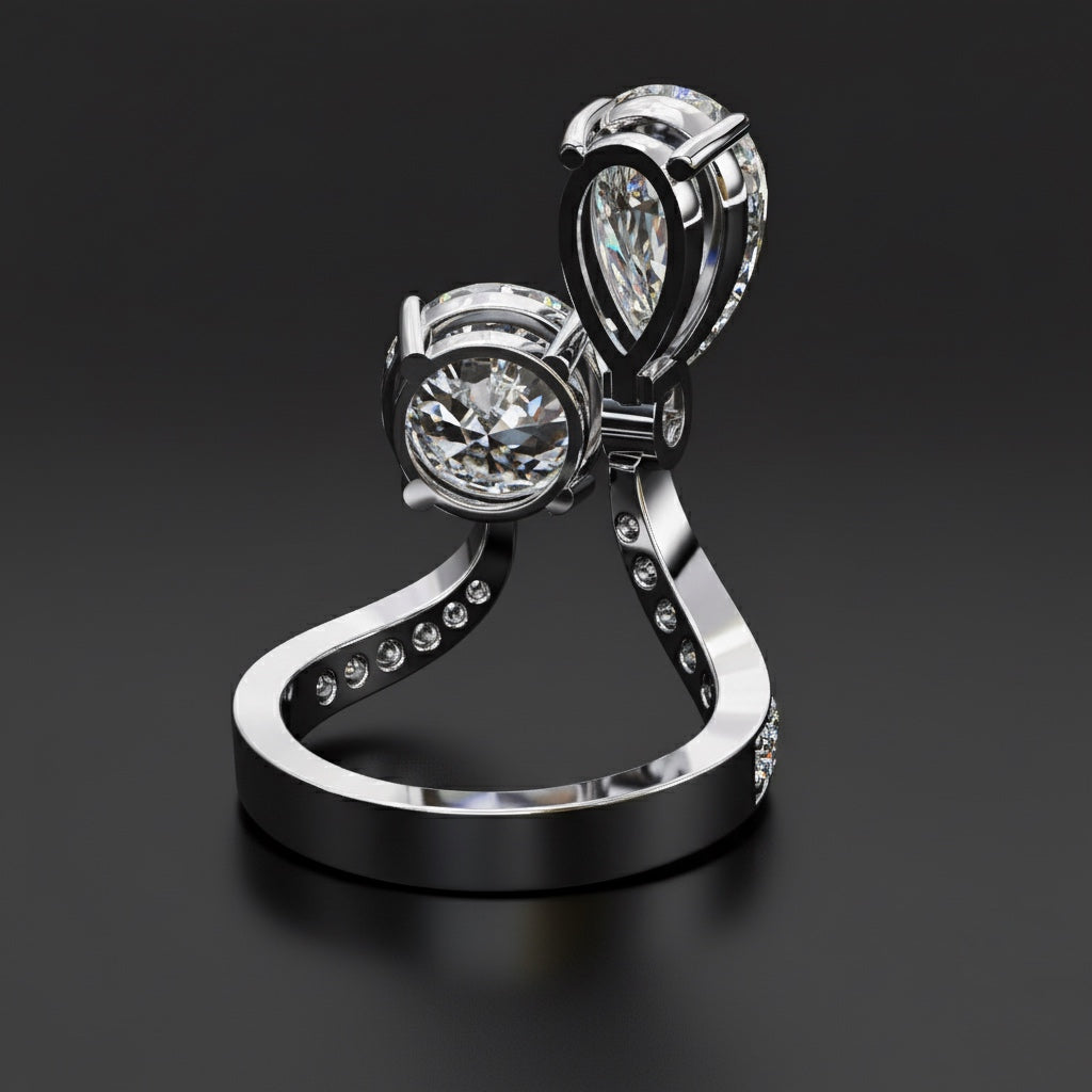 Two Stone Diamond Ring | Pear and Round Cut Toi et Moi Ring | Lab Grown Diamond Engagement Ring | Lustraa’s Toi et Moi Ring