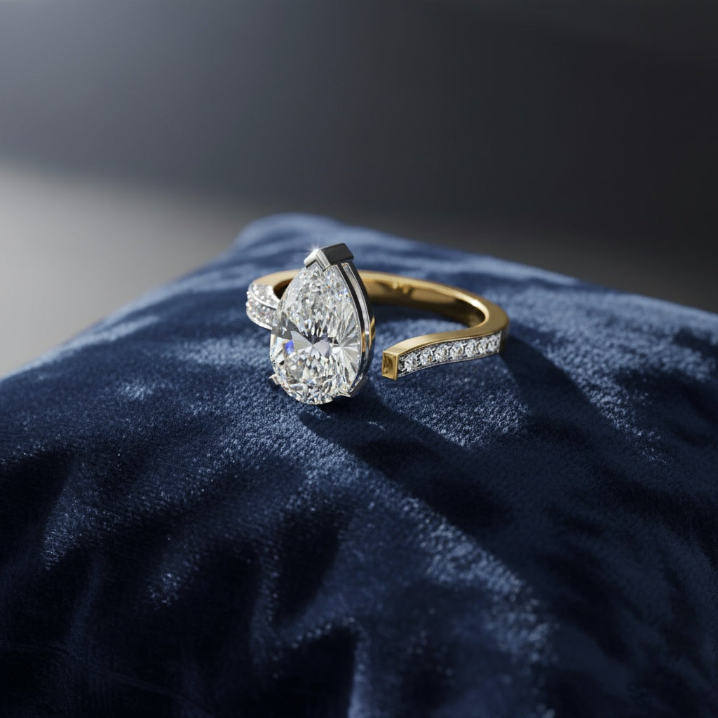 Pear Shaped Diamond Engagement Ring – 3.07 CT Lab Grown Solitaire Ring with Open Band-Lustraa’s Open Band Ring