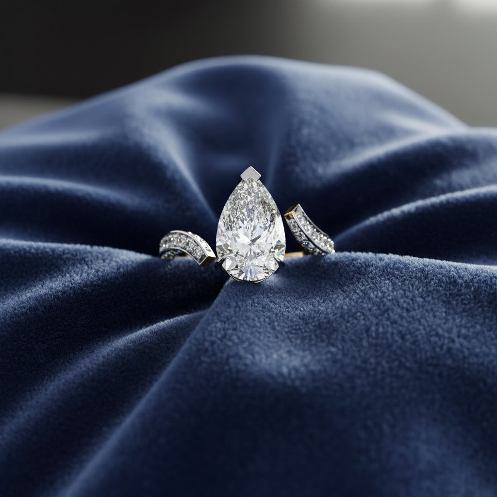 Pear Shaped Diamond Engagement Ring – 3.07 CT Lab Grown Solitaire Ring with Open Band-Lustraa’s Open Band Ring