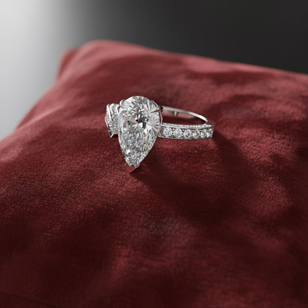 Pear Shaped Diamond Engagement Ring – 3.07 CT Lab Grown Solitaire Ring with Open Band-Lustraa’s Open Band Ring