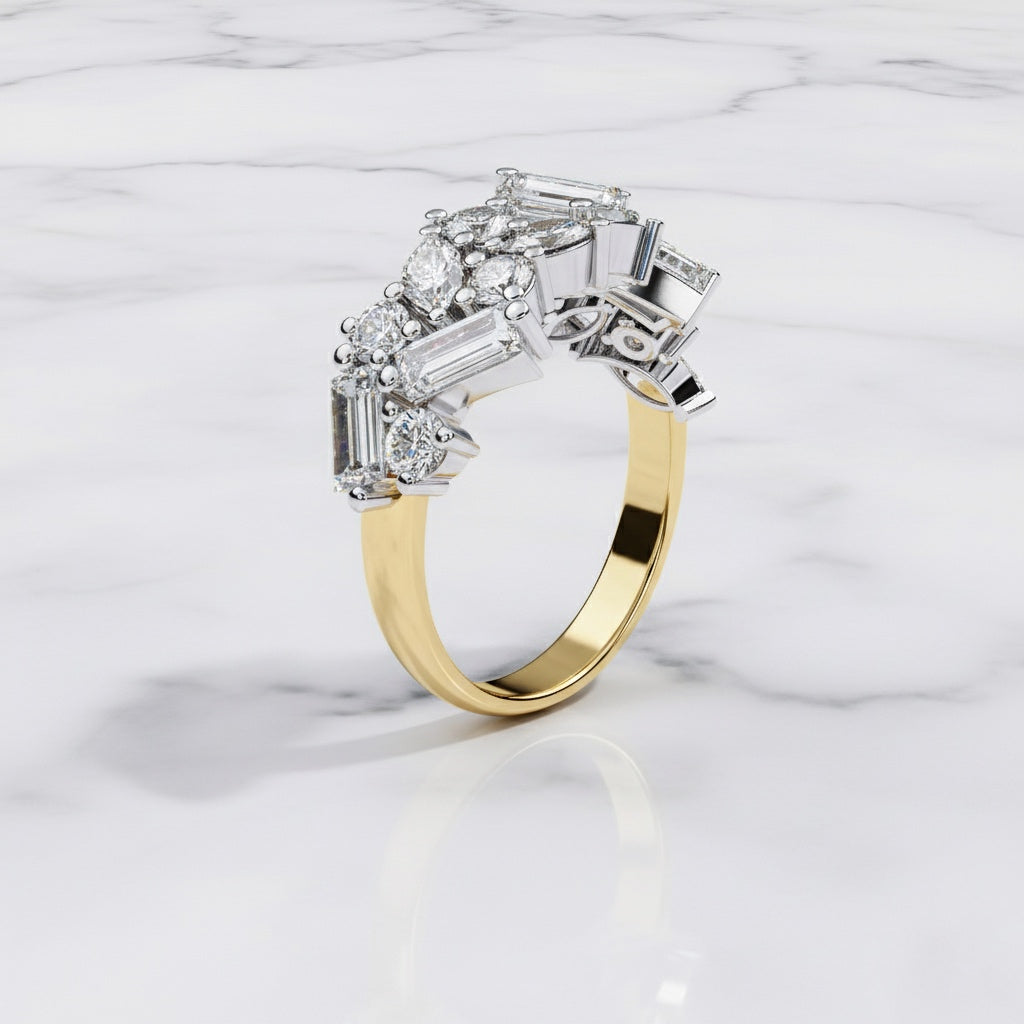Multi Stone Cluster Diamond Ring – Lab Grown Half Eternity Statement Engagement Bridal Ring– Lustraa’s Eternity Ring