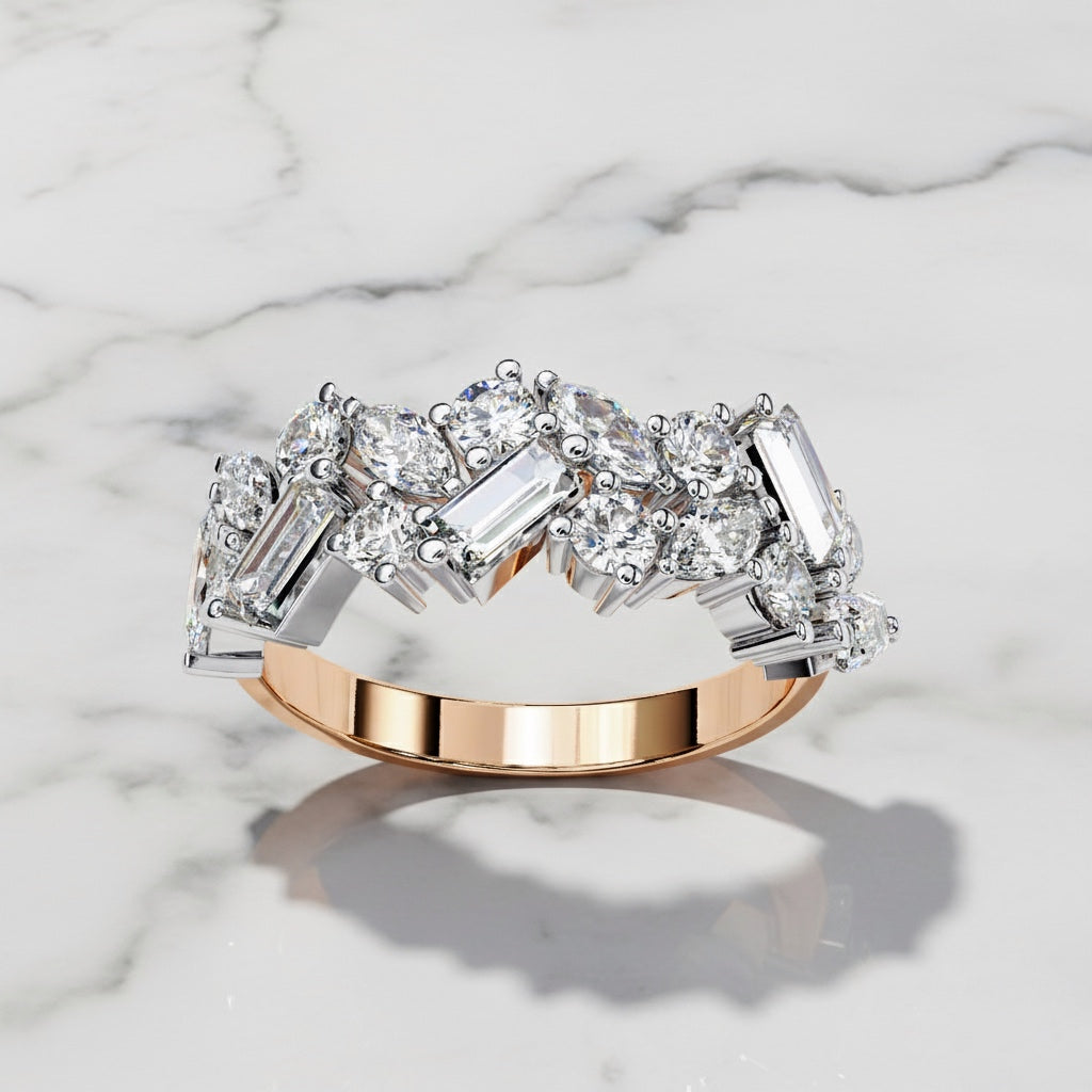 Multi Stone Cluster Diamond Ring – Lab Grown Half Eternity Statement Engagement Bridal Ring– Lustraa’s Eternity Ring