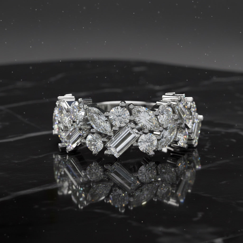 Multi Stone Cluster Diamond Ring – Lab Grown Half Eternity Statement Engagement Bridal Ring– Lustraa’s Eternity Ring
