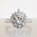 Round Cut Halo Engagement Ring – 3.31 Ct Lab Grown Diamond with Pear & Round Accents – Classic Diamond Halo Ring– Lustraa’s Halo Ring