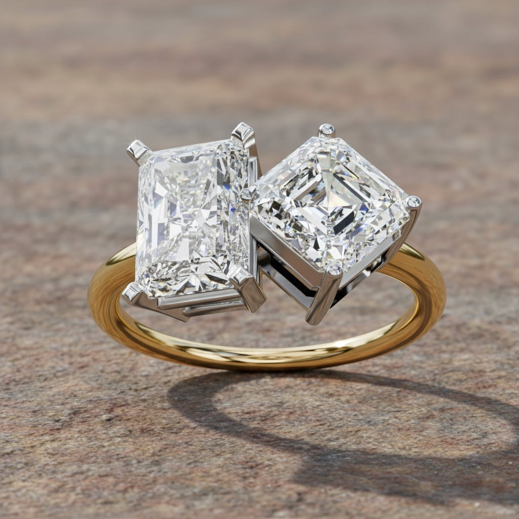 Two Stone Diamond Ring – Lab Grown Radiant & Emerald Cut Toi et Moi Engagement Ring-Lustraa’s Toi et Moi Ring