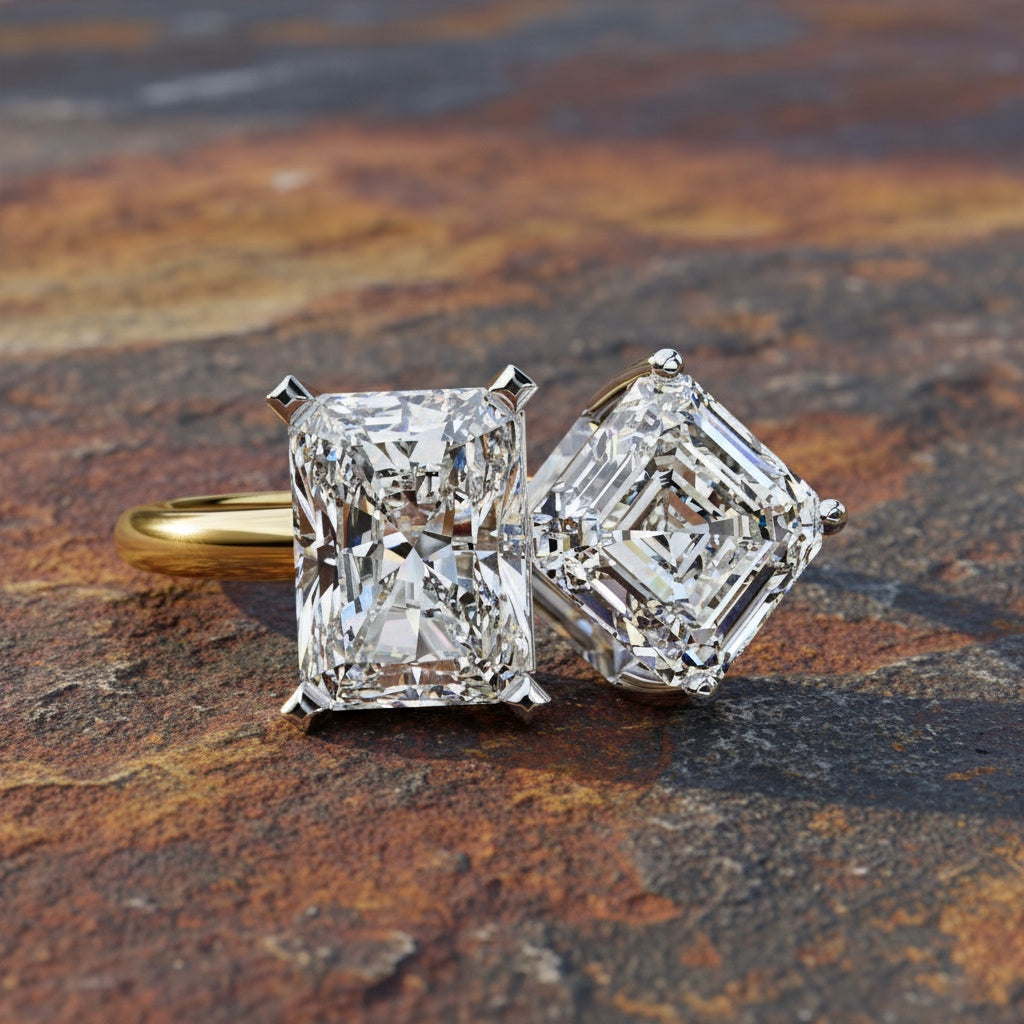 Two Stone Diamond Ring – Lab Grown Radiant & Emerald Cut Toi et Moi Engagement Ring-Lustraa’s Toi et Moi Ring