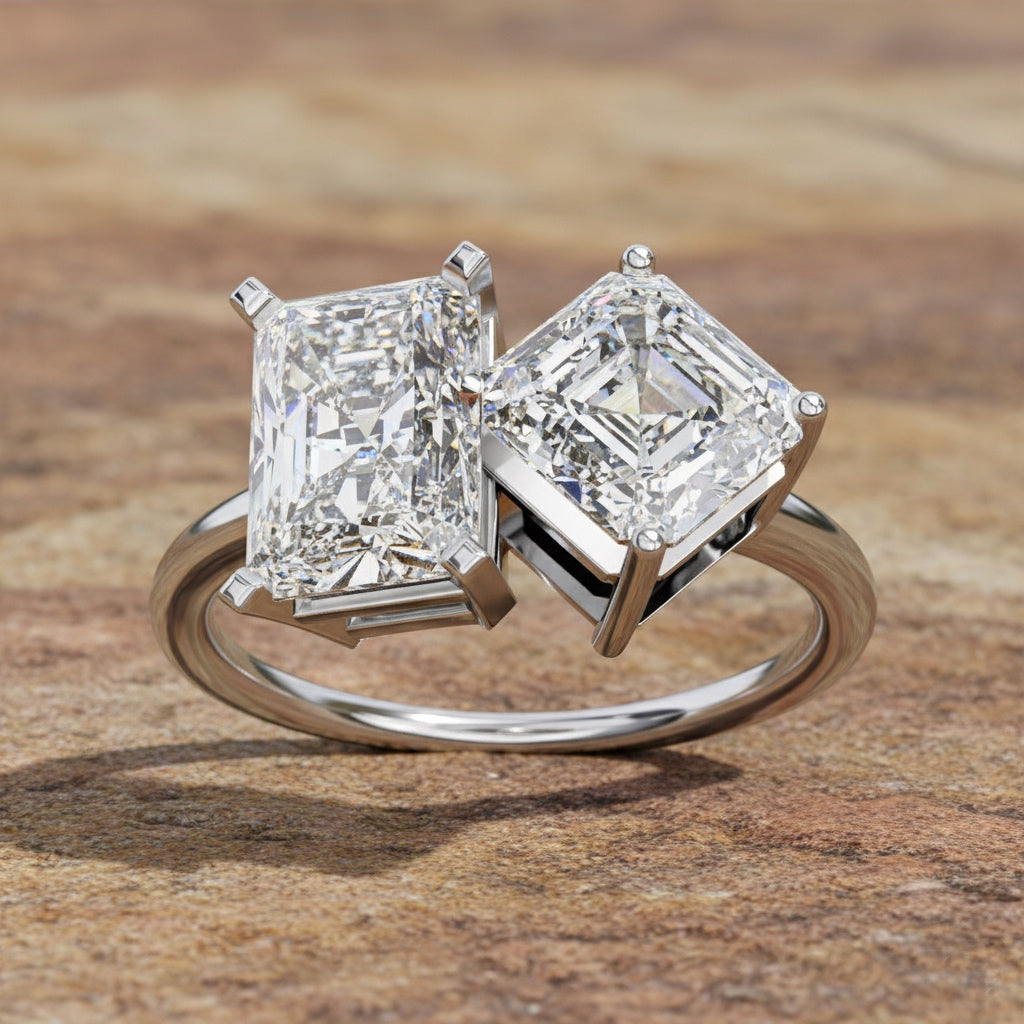 Two Stone Diamond Ring – Lab Grown Radiant & Emerald Cut Toi et Moi Engagement Ring-Lustraa’s Toi et Moi Ring