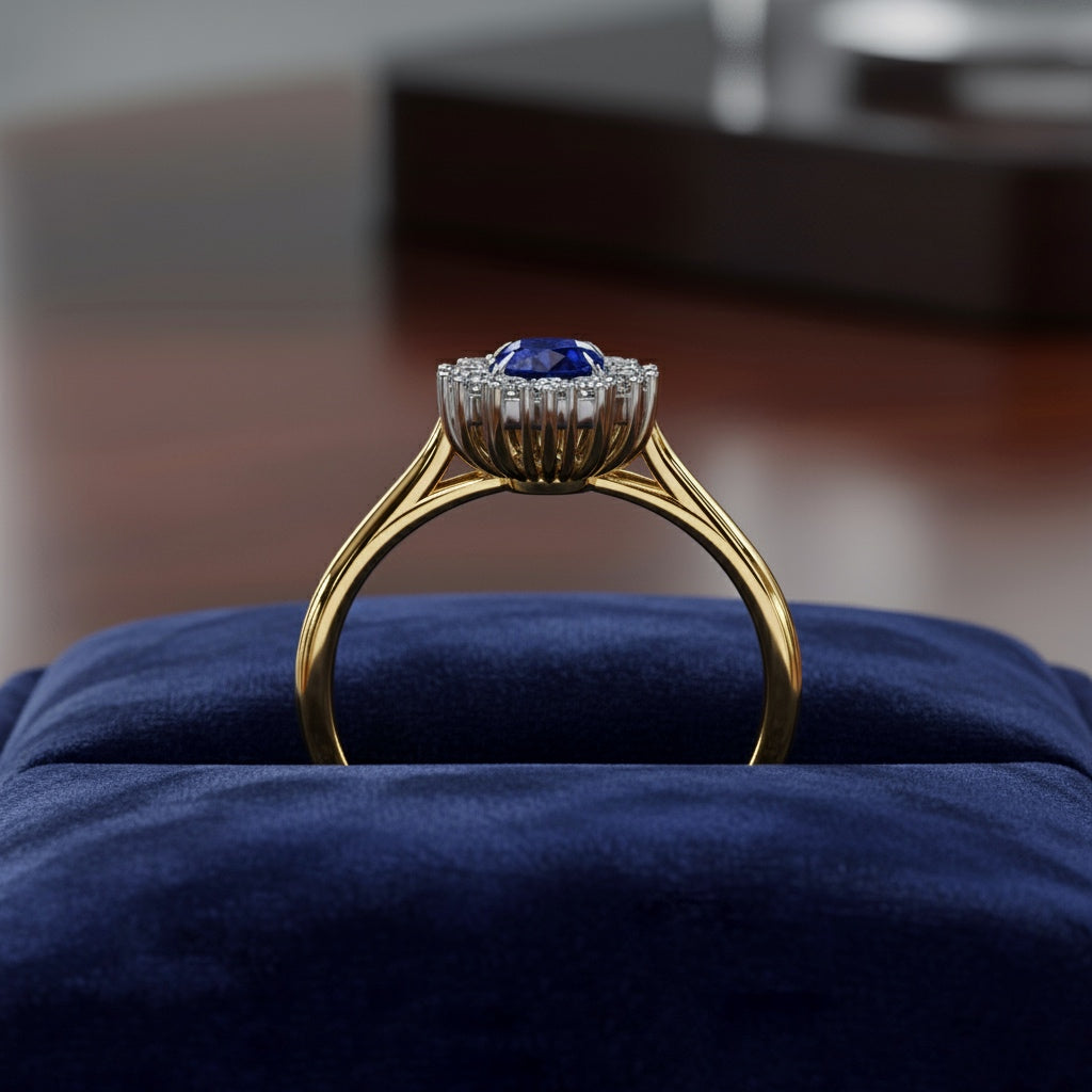 Blue Oval Cut Halo Engagement Ring – 0.45 CT Blue Oval Diamond Halo band – Unique Colored Diamond Ring – Lustraa’s Halo Ring