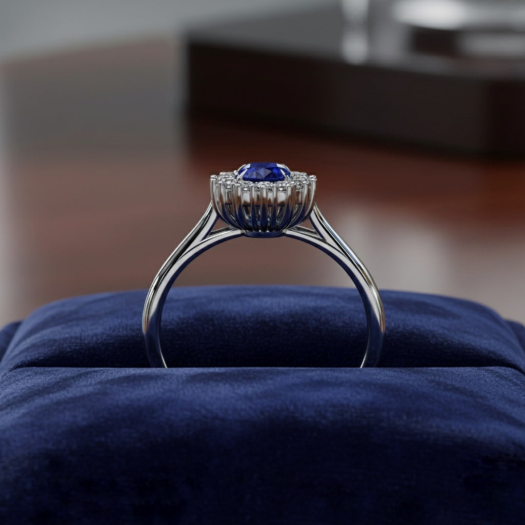 Blue Oval Cut Halo Engagement Ring – 0.45 CT Blue Oval Diamond Halo band – Unique Colored Diamond Ring – Lustraa’s Halo Ring