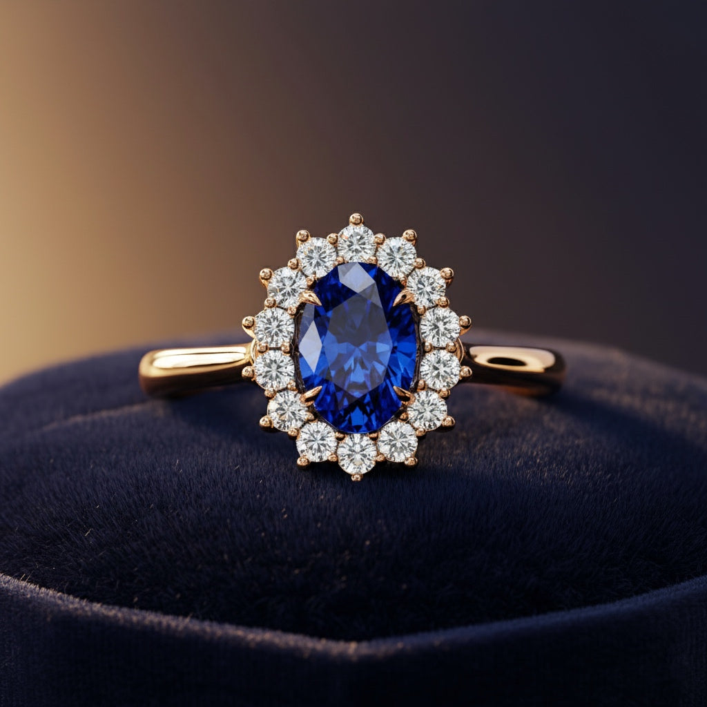 Blue Oval Cut Halo Engagement Ring – 0.45 CT Blue Oval Diamond Halo band – Unique Colored Diamond Ring – Lustraa’s Halo Ring