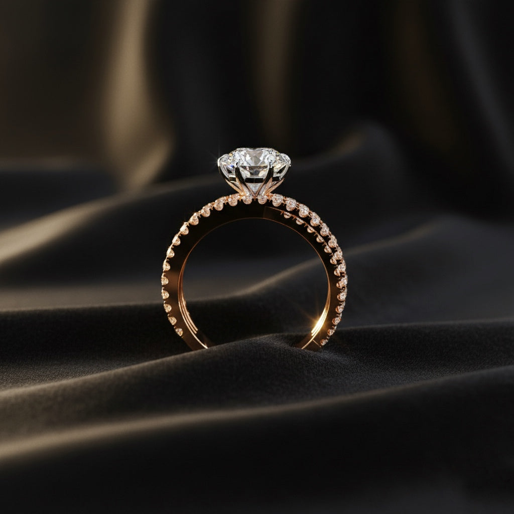 Round Cut Diamond Criss Cross Ring – 0.81 CT Center with Side Round Accents – Unique Multi Band Statement Ring– Lustraa’s Criss Cross Ring