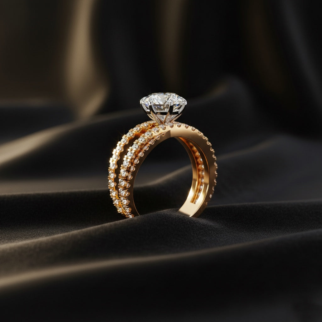Round Cut Diamond Criss Cross Ring – 0.81 CT Center with Side Round Accents – Unique Multi Band Statement Ring– Lustraa’s Criss Cross Ring
