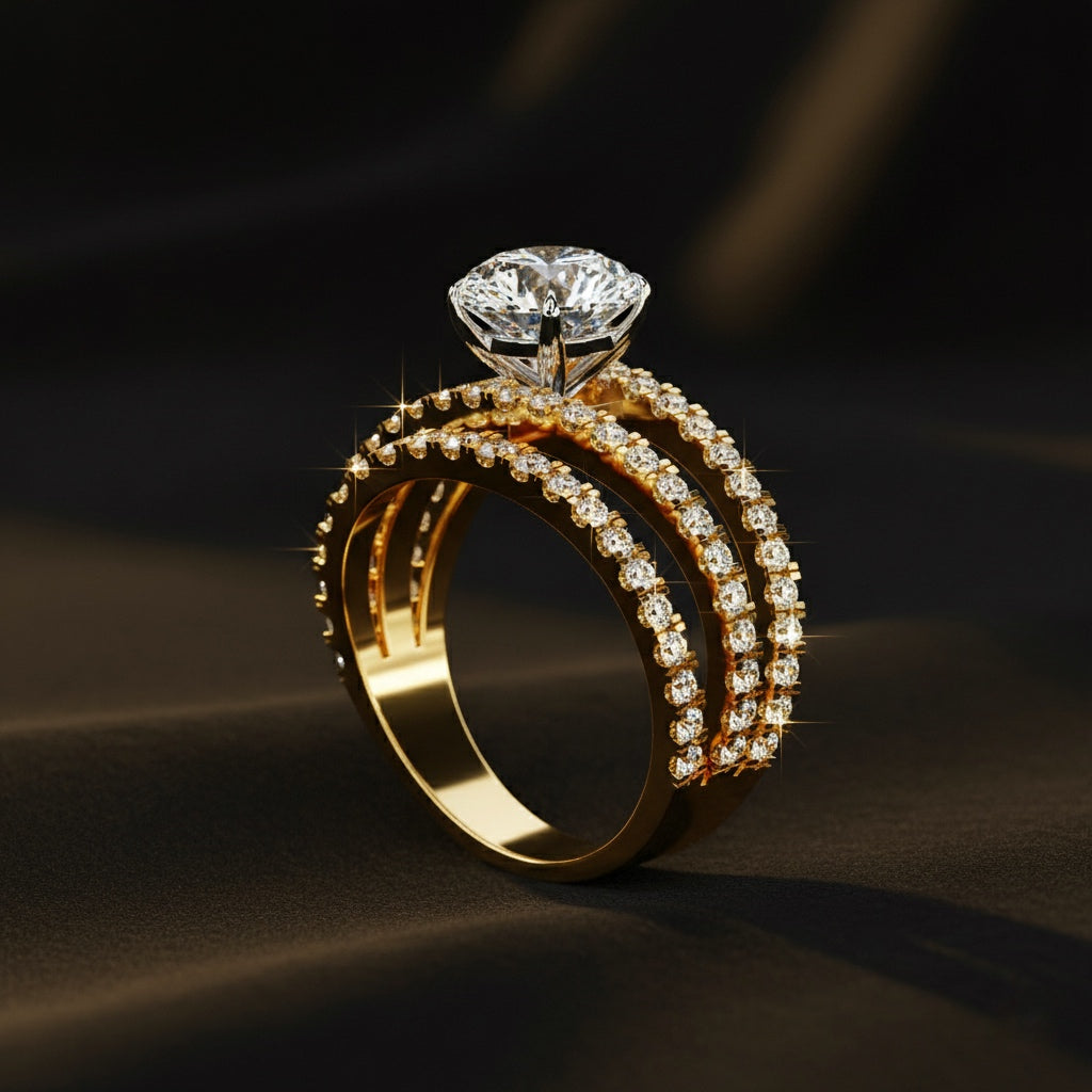 Round Cut Diamond Criss Cross Ring – 0.81 CT Center with Side Round Accents – Unique Multi Band Statement Ring– Lustraa’s Criss Cross Ring