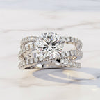 Round Cut Diamond Criss Cross Ring – 0.81 CT Center with Side Round Accents – Unique Multi Band Statement Ring– Lustraa’s Criss Cross Ring