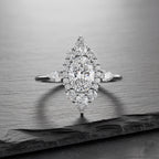 Oval Halo Diamond Cluster Engagement Ring – 0.66 CT Oval Cut with Round & Pear Diamond Bridal Jewelry– Lustraa’s Halo Ring