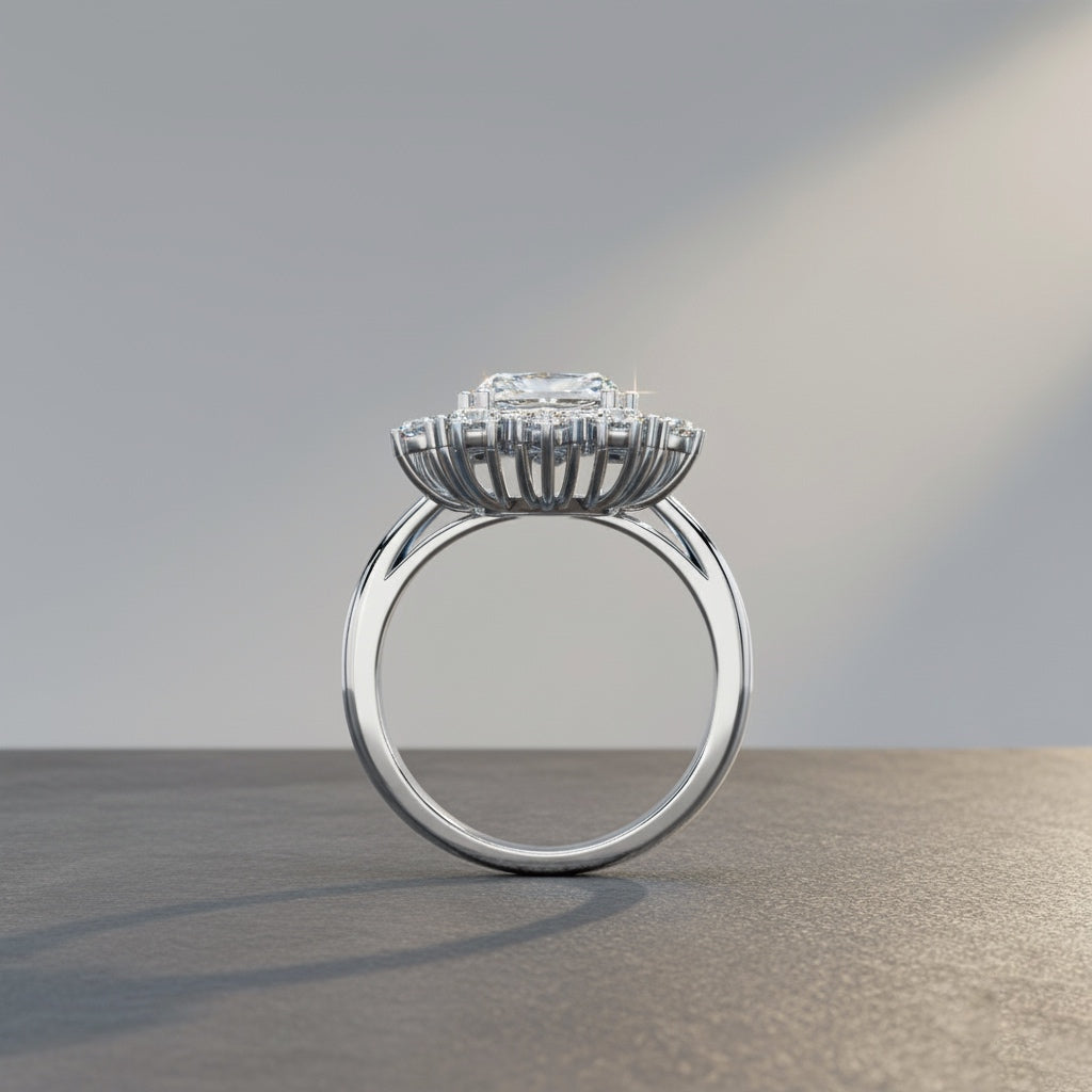 Radiant Cut Halo Diamond Ring – Round Diamond Cluster Statement Ring – Luxury Bridal Engagement Jewelry – Lustraa’s Halo Ring