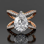 Pear Diamond Split Shank Ring– Criss Cross Engagement Ring with Accent Round Diamonds– Unique Statement Bridal Jewelry–Lustraa’s Bridal Ring