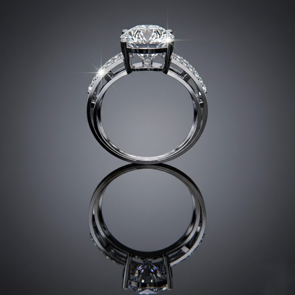 Pear Diamond Split Shank Ring– Criss Cross Engagement Ring with Accent Round Diamonds– Unique Statement Bridal Jewelry–Lustraa’s Bridal Ring