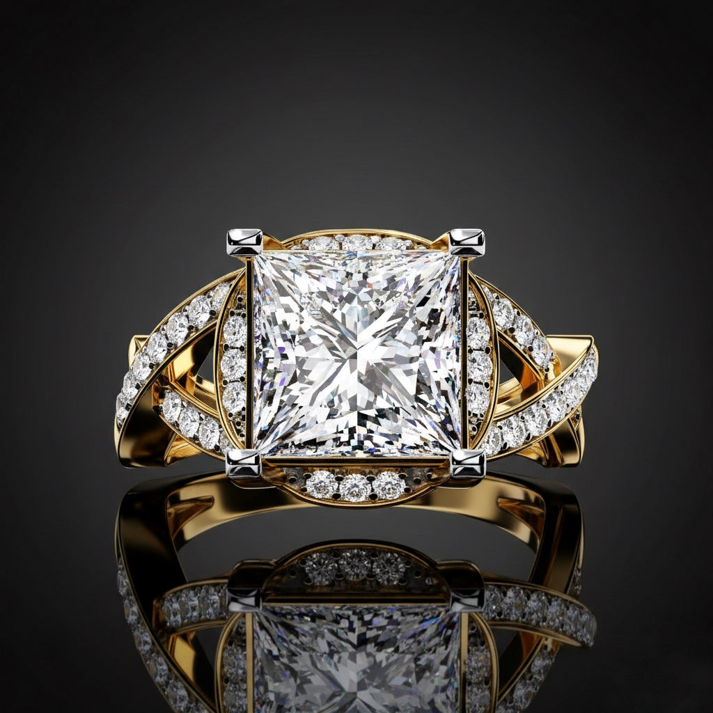 Princess Cut Split Shank Engagement Ring – Criss Cross Diamond Bridal Set – Luxury Statement Wedding Jewelry – Lustraa’s Criss Cross Ring