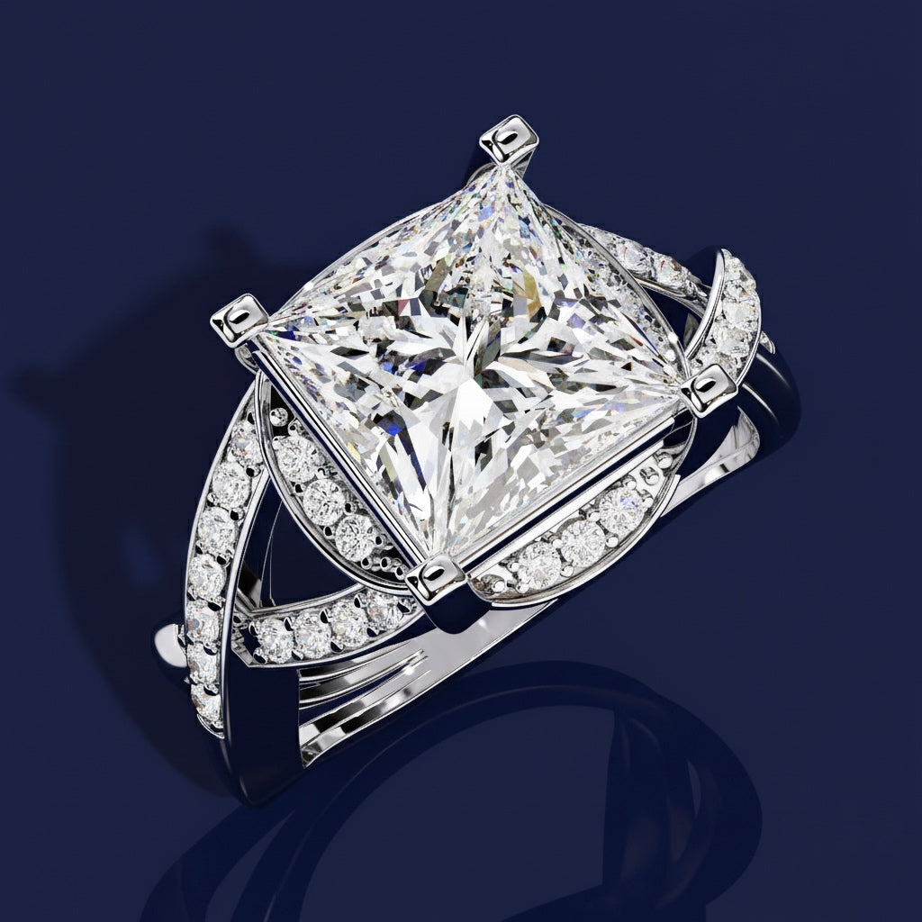Princess Cut Split Shank Engagement Ring – Criss Cross Diamond Bridal Set – Luxury Statement Wedding Jewelry – Lustraa’s Criss Cross Ring