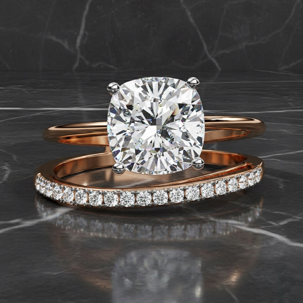 Cushion Cut Diamond Bridal Set | 2.28 CT Cushion Square with Split Shank Wedding Ring Set with Round Diamonds – Lustraa’s Bridal Ring