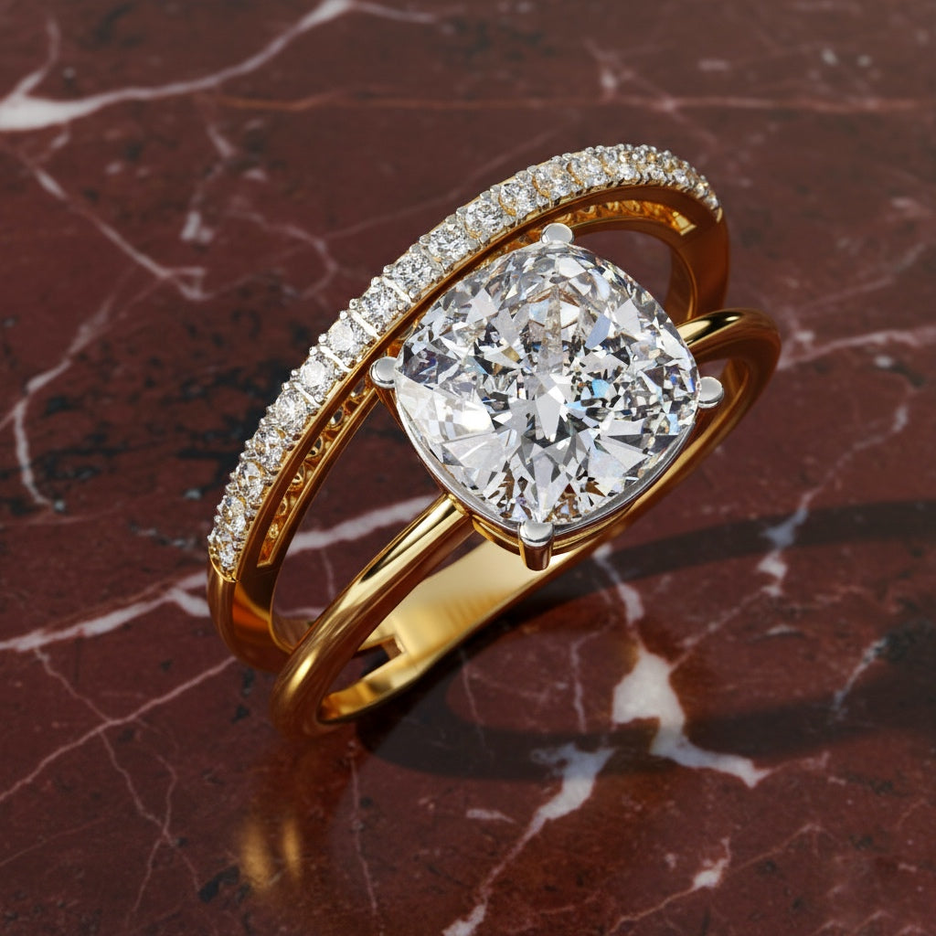 Cushion Cut Diamond Bridal Set | 2.28 CT Cushion Square with Split Shank Wedding Ring Set with Round Diamonds – Lustraa’s Bridal Ring