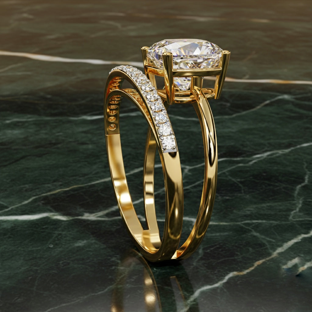 Cushion Cut Diamond Bridal Set | 2.28 CT Cushion Square with Split Shank Wedding Ring Set with Round Diamonds – Lustraa’s Bridal Ring