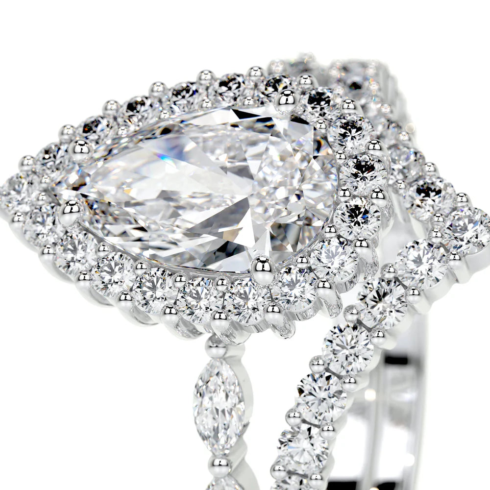 Elegant Pear Cut Lab Grown Diamond Bridal Set with Marquise & Round Halo – Sustainable Engagement Ring and Wedding Band Set for Modern Brides – Lustraa’s Bridal Set Ring