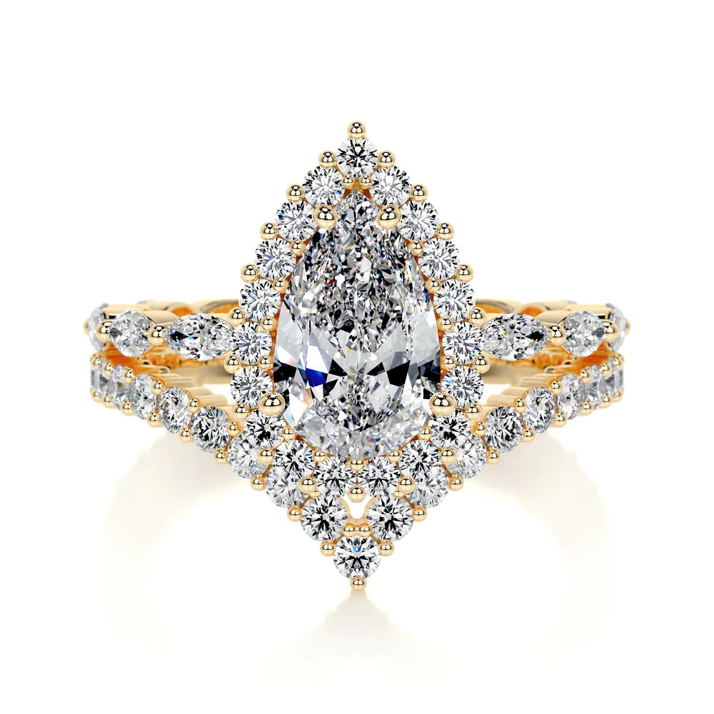 Elegant Pear Cut Lab Grown Diamond Bridal Set with Marquise & Round Halo – Sustainable Engagement Ring and Wedding Band Set for Modern Brides – Lustraa’s Bridal Set Ring