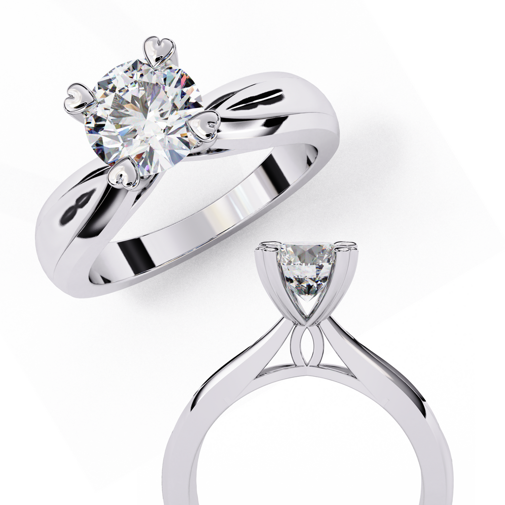 1.29 Carat Round Cut Lab Grown Diamond Ring – Elegant Solitaire Engagement Ring with Heart Prongs- Lustraa’s Solitaire Ring