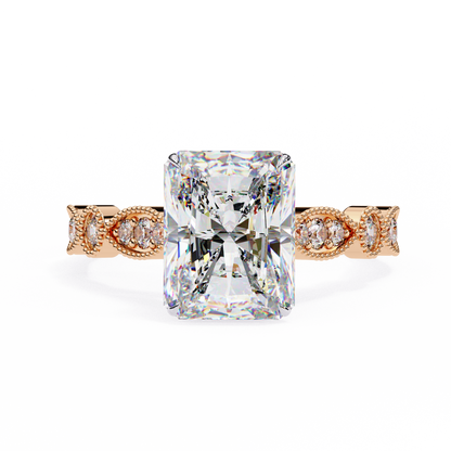 2.94 Carat Radiant Cut Lab Grown Diamond Ring – Elegant Engagement Ring with Milgrain Marquise and Round Shaped Band- Lustraa’s Milgrain Ring