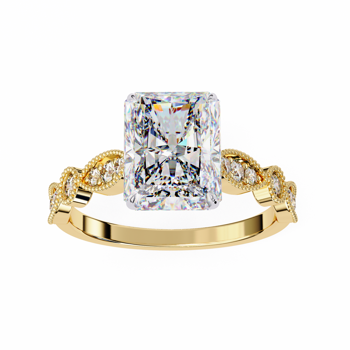 2.94 Carat Radiant Cut Lab Grown Diamond Ring – Elegant Engagement Ring with Milgrain Marquise and Round Shaped Band- Lustraa’s Milgrain Ring