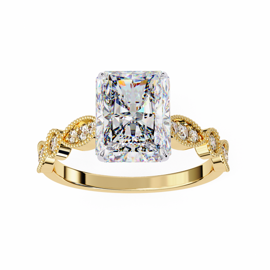 2.94 Carat Radiant Cut Lab Grown Diamond Ring – Elegant Engagement Ring with Milgrain Marquise and Round Shaped Band- Lustraa’s Milgrain Ring