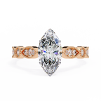 Marquise Cut Lab Grown Diamond Engagement Ring – 0.8 CT Bridal Ring with Milgrain Marquise and Round Band- Lustraa’s Milgrain Ring