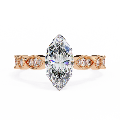 0.82 Carat Marquise Cut Lab Grown Diamond Ring – Elegant Engagement Ring with Milgrain Marquise and Round Shaped Band- Lustraa’s Milgrain Ring