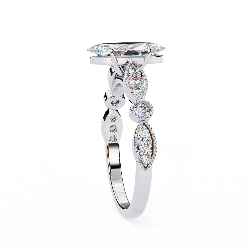 Marquise Cut Lab Grown Diamond Engagement Ring – 0.8 CT Bridal Ring with Milgrain Marquise and Round Band- Lustraa’s Milgrain Ring