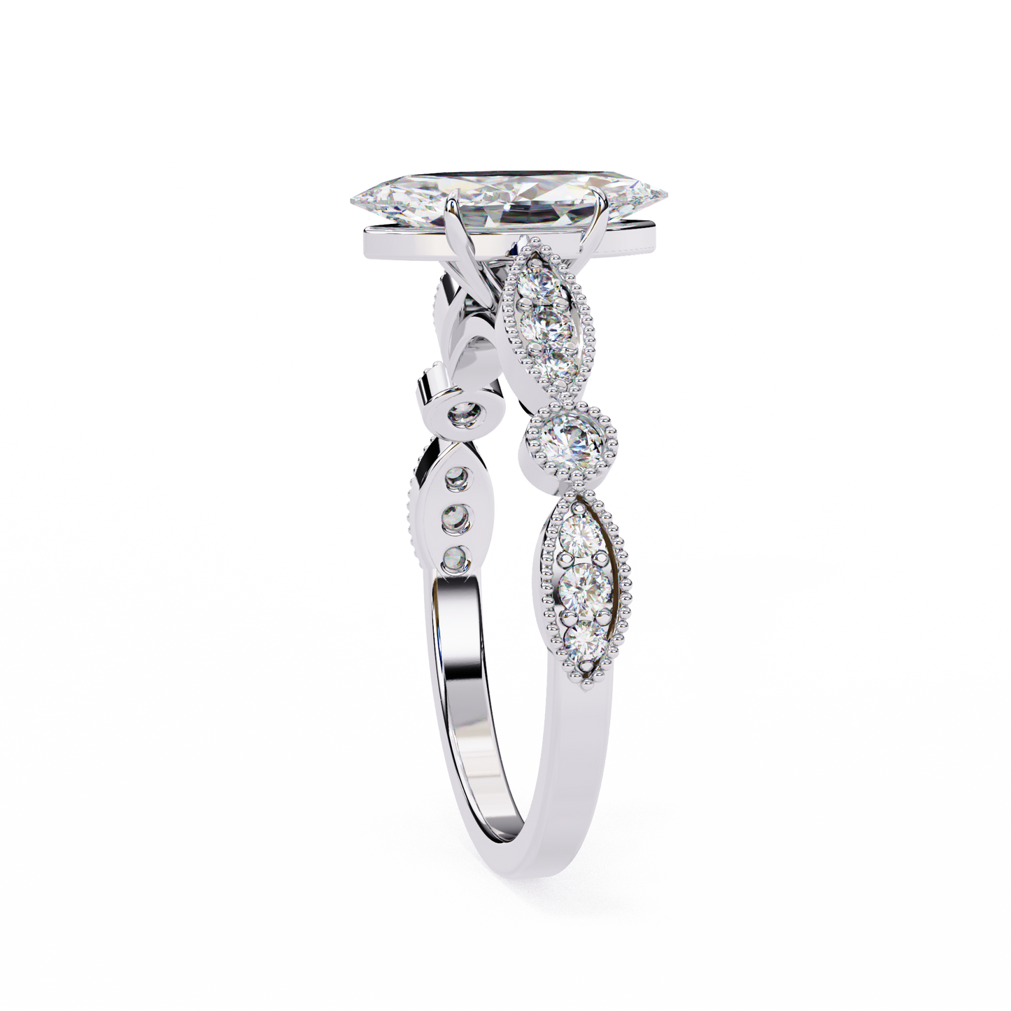 0.82 Carat Marquise Cut Lab Grown Diamond Ring – Elegant Engagement Ring with Milgrain Marquise and Round Shaped Band- Lustraa’s Milgrain Ring