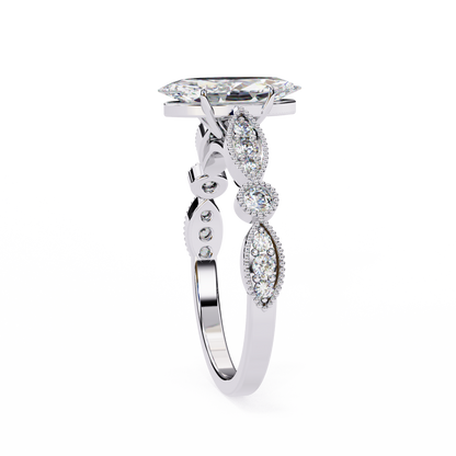 0.82 Carat Marquise Cut Lab Grown Diamond Ring – Elegant Engagement Ring with Milgrain Marquise and Round Shaped Band- Lustraa’s Milgrain Ring