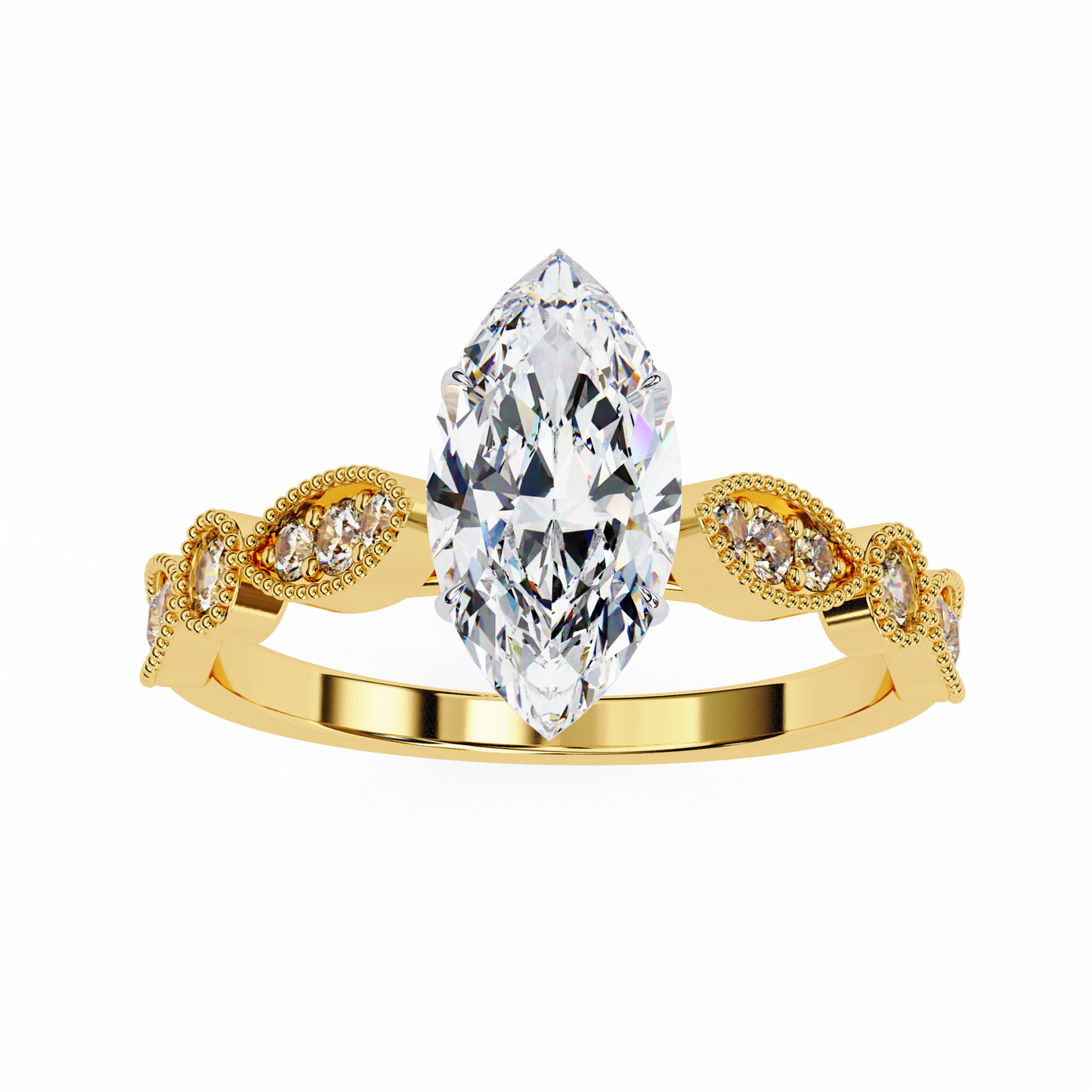 0.82 Carat Marquise Cut Lab Grown Diamond Ring – Elegant Engagement Ring with Milgrain Marquise and Round Shaped Band- Lustraa’s Milgrain Ring