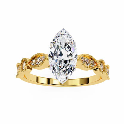 0.82 Carat Marquise Cut Lab Grown Diamond Ring – Elegant Engagement Ring with Milgrain Marquise and Round Shaped Band- Lustraa’s Milgrain Ring