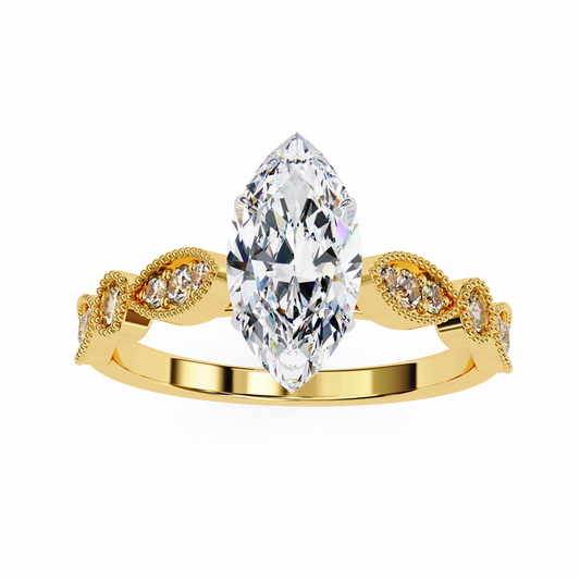 0.82 Carat Marquise Cut Lab Grown Diamond Ring – Elegant Engagement Ring with Milgrain Marquise and Round Shaped Band- Lustraa’s Milgrain Ring