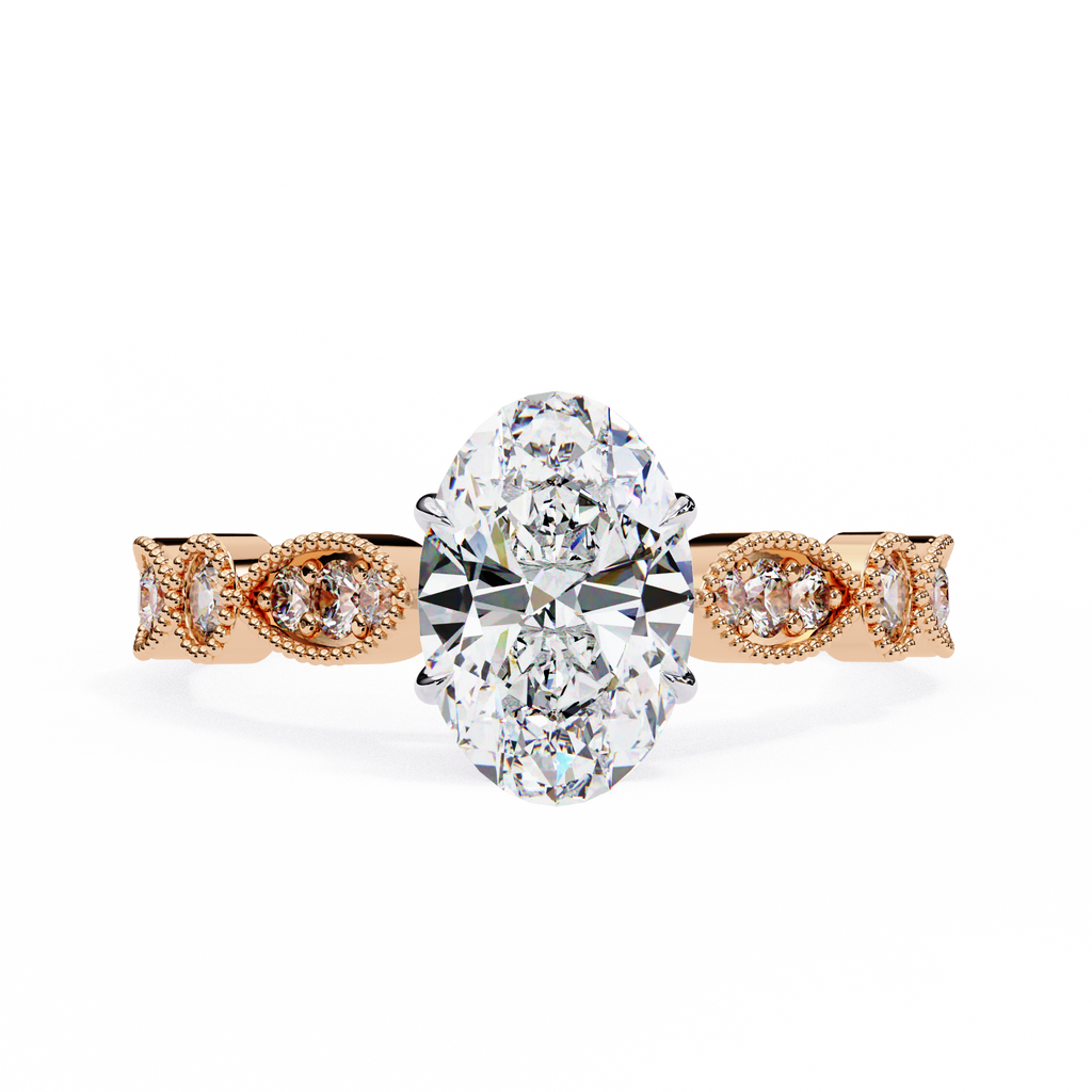Oval Cut Lab Grown Diamond Engagement Ring – 1.2 CT Bridal Ring with Milgrain Marquise and Round Band- Lustraa’s Milgrain Ring